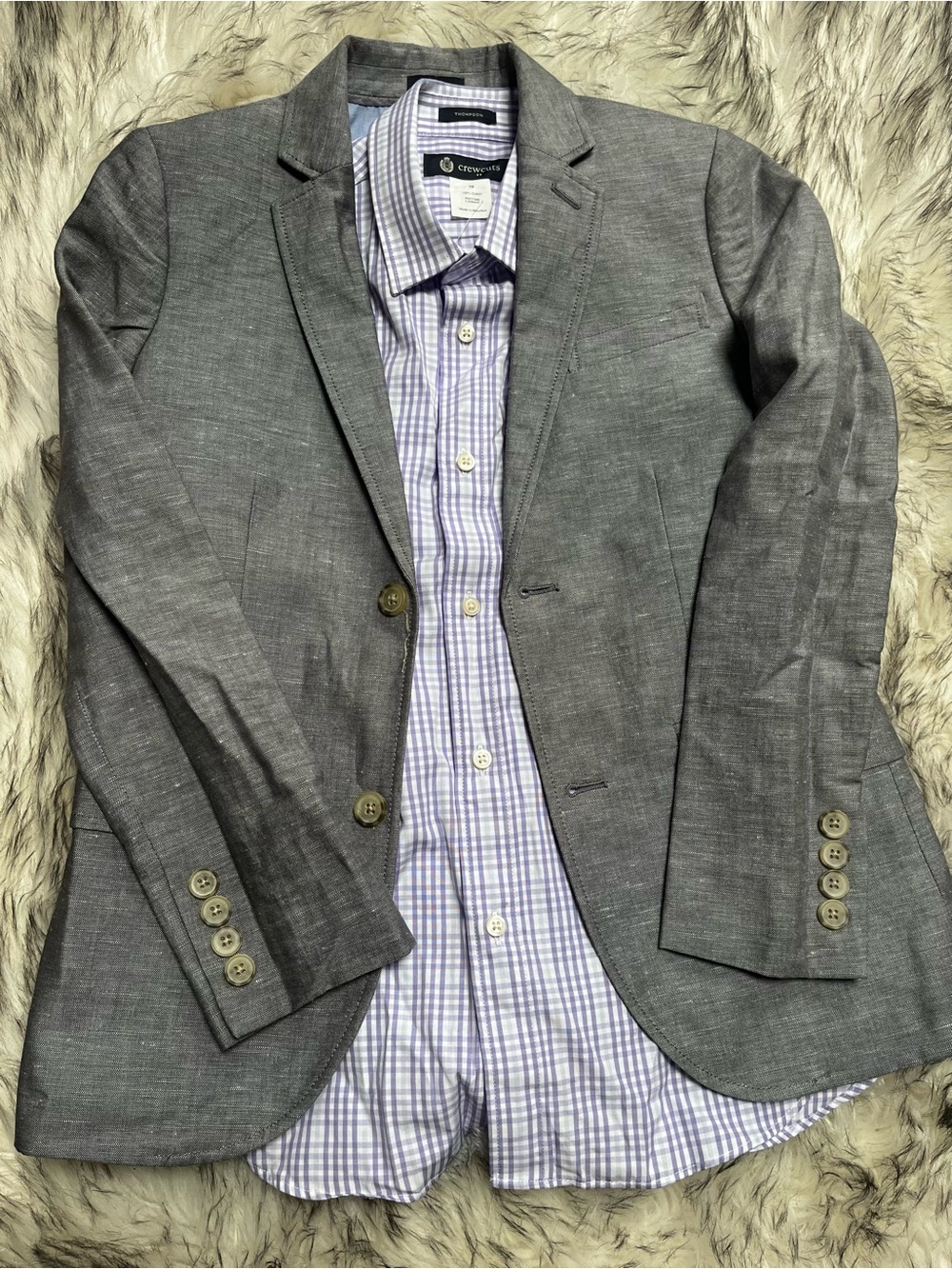 J. Crew Crewcuts Boys Gray Blazer with Light Purple Plaid Shirt - Size 10 - NWT